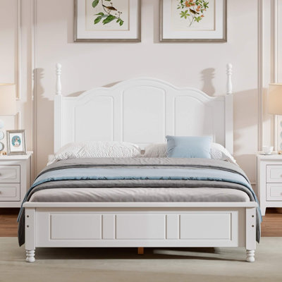 Full Size Retro Wood Platform Bed Frame With Slatted Support
