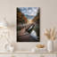 «Arched Wooden Bridge Over Misty River in Autumn Forest», art mural sur toile-134029009