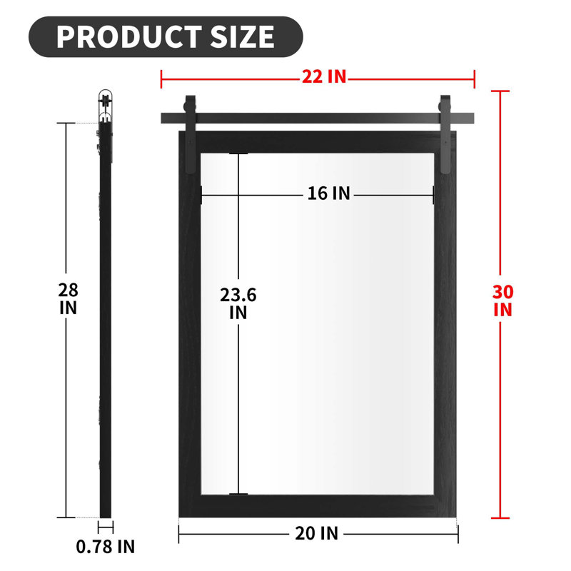 Rectangle Solid Wood Modern Farmhouse Accent Mirror  Flat Wall Mirror, Black, 30" x 22"
