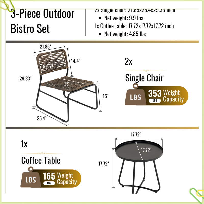Ensemble 3 pièces de mobilier de patio