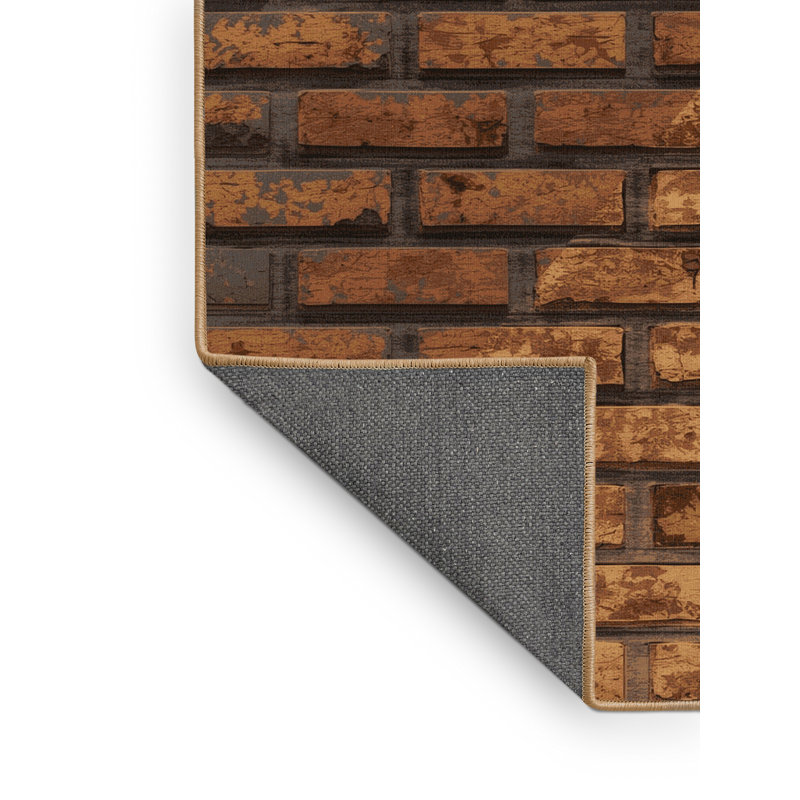 Soft Plush Ealey Industrial Brick Area Rug in Brown – LightBrown Binding, 5' Round