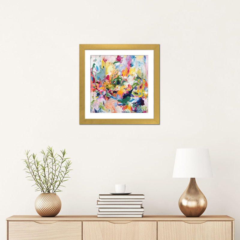 «In The Springtime» par Amira Rahim, impression abstraite, H 16 po x l 16 po x p 1 po, Impression encadrée avec passe-partout