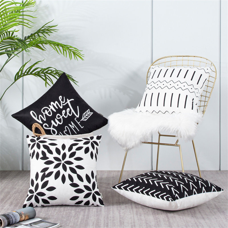 Housse de coussin d'extérieur carré Impression KD125, Noir / blanc