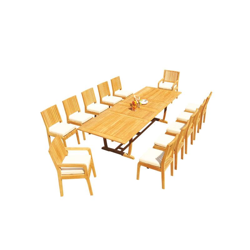 Maskell 12 - Person Teak Wood Patio Dining Set with Rectangular Table