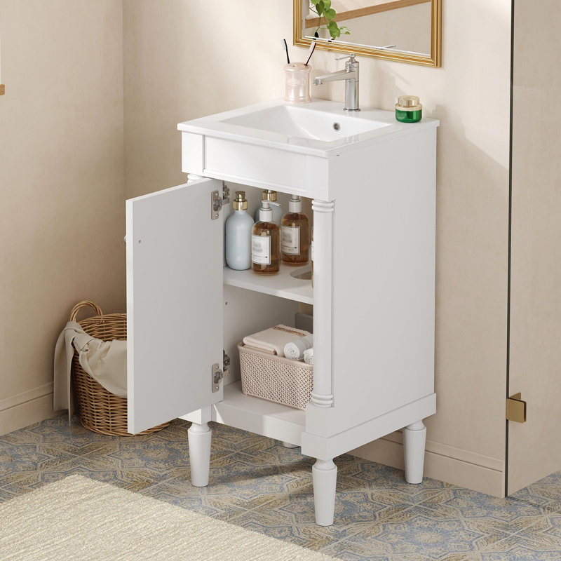 Petit meuble-lavabo de luxe 18 po, Argent, Blanc