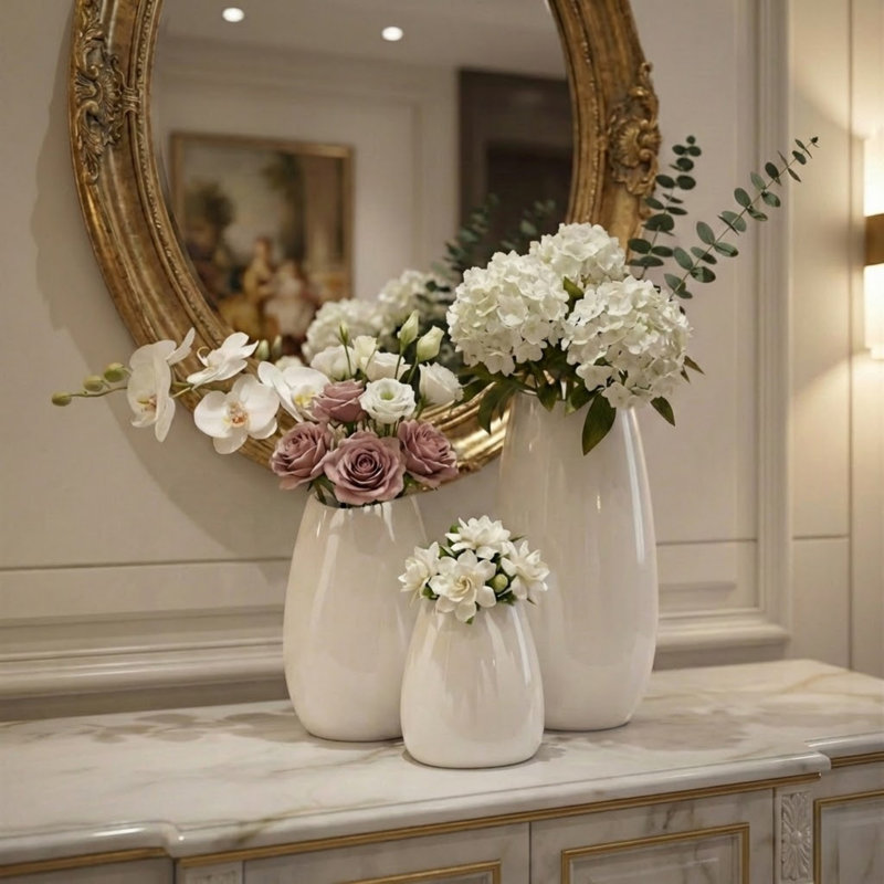 Ensemble de vases modernes en céramique blanche 3 pièces