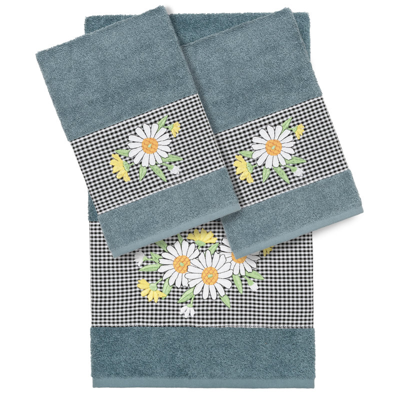 Ensemble de serviettes 100% coton marguerite turque 3 pièces, Bleu sarcelle