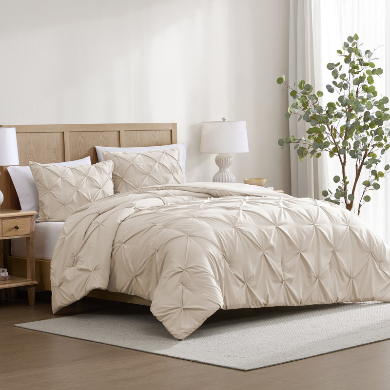 Ensemble de couette 3 pièces en microfibre à plis piqués Swift Home - Couleurs unies et motifs rayés - Toutes saisons, durable, facile d'entretien