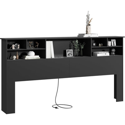 81.5"W Modern Bookcase Headboard With 2-Drawer Nightstand Set (King)