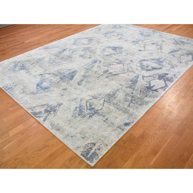 Tapis décoratif noué à la main gris New Age de conception unique 8 pi 10 po x 12 pi 1 po