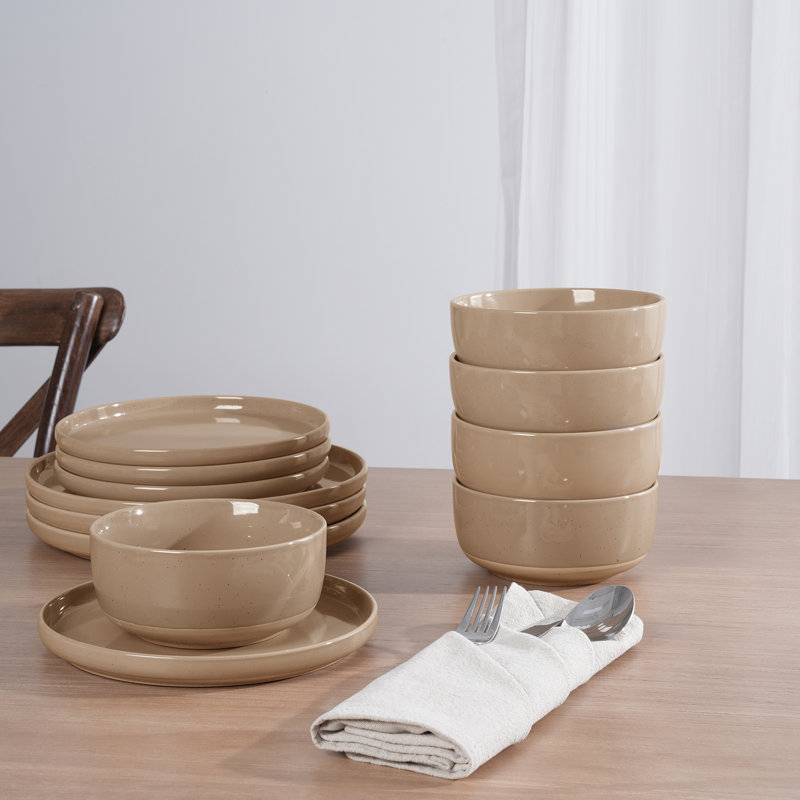 Service de table en grès 24 pièces Famiware - Service pour 8, Brun