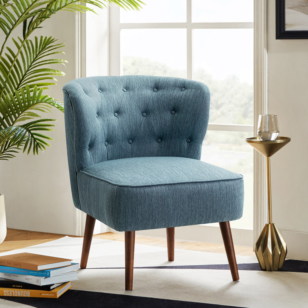 Afzal 25.8" W Modern Tufted Polyester Accent Side Chair with Solid Wood Legs Wade Logan® 
