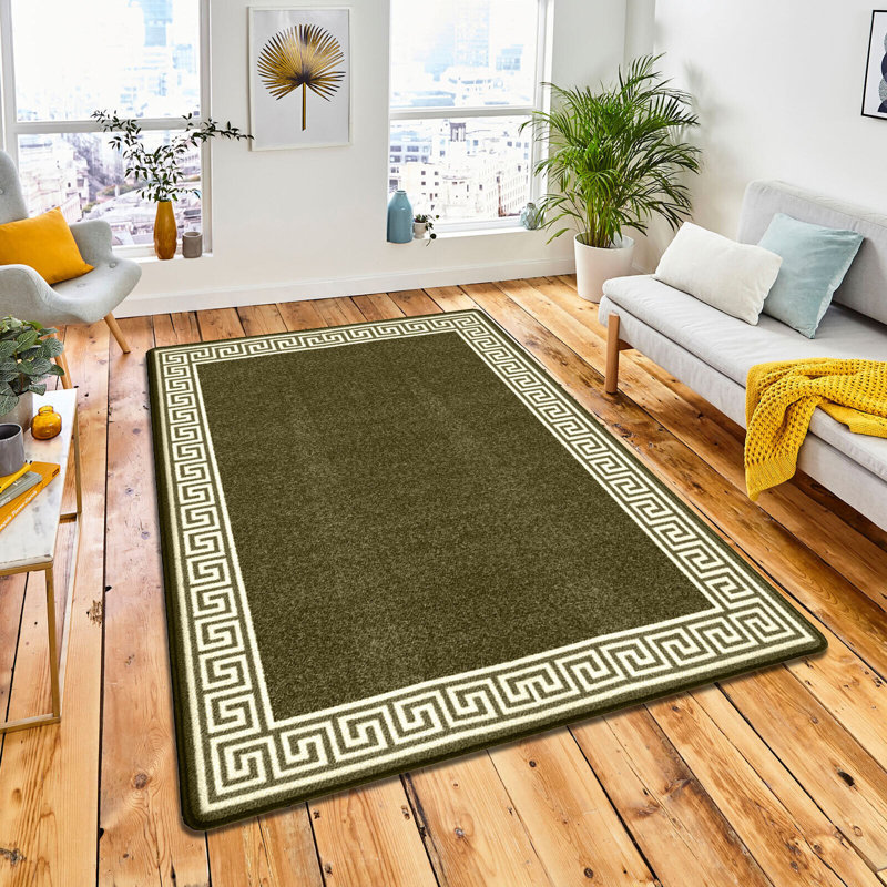 Fougeres Non-Slip Indoor Doormat, Green/Cream, Rectangle W40 x L60 cm