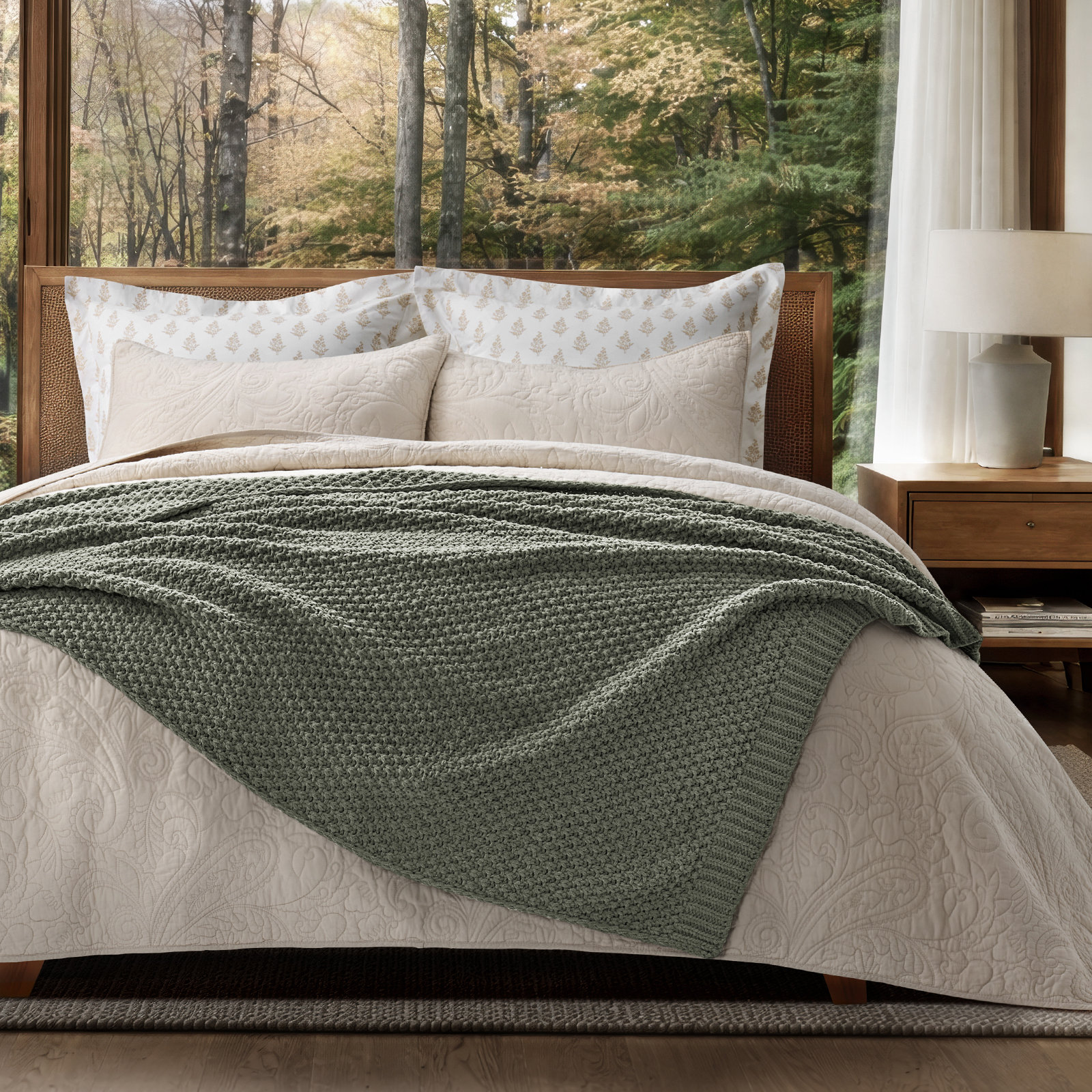 Chunky Chenille Knit Throw Blanket, 90" L x 90" W, Dried Thyme