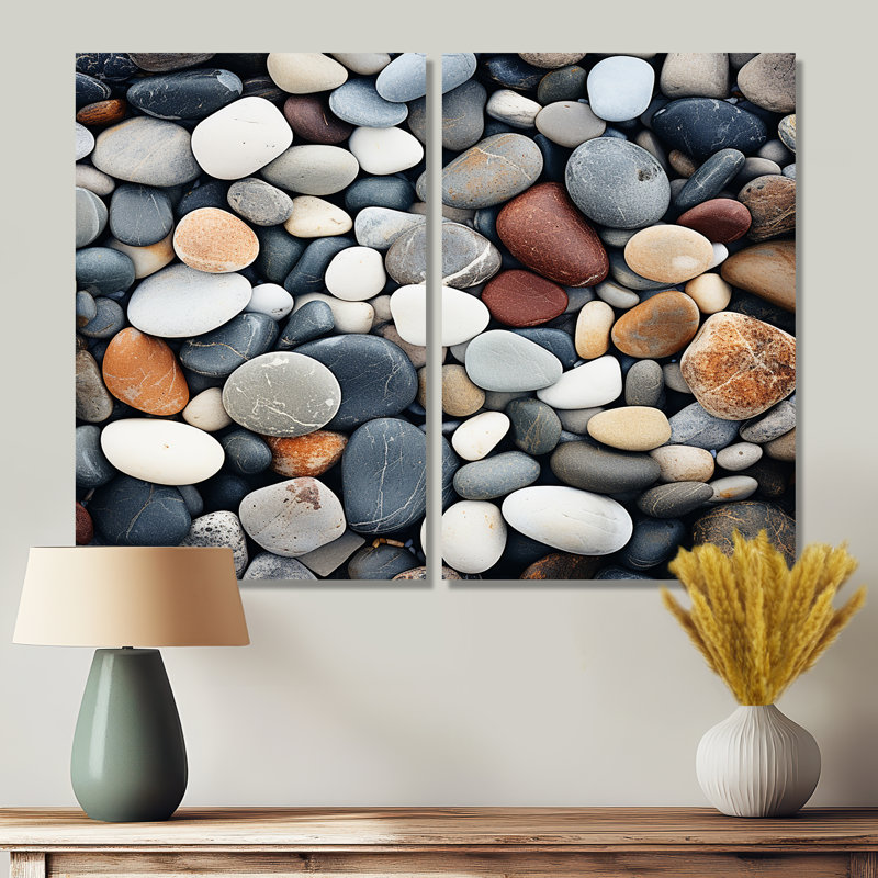 Rocher près de la plage - art mural bleu côtier 2 pièces, H 36 po x l 48 po, Toile tendue, Ne s’applique pas