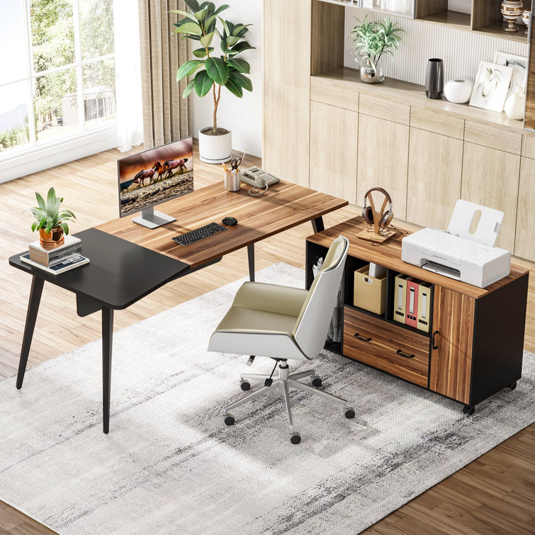 Tribesigns 70.8 Large Executive Office Desk with Lateral File Cabinet, L  Shaped Computer Desk with Drawers and Storage, Home Office Furniture Sets