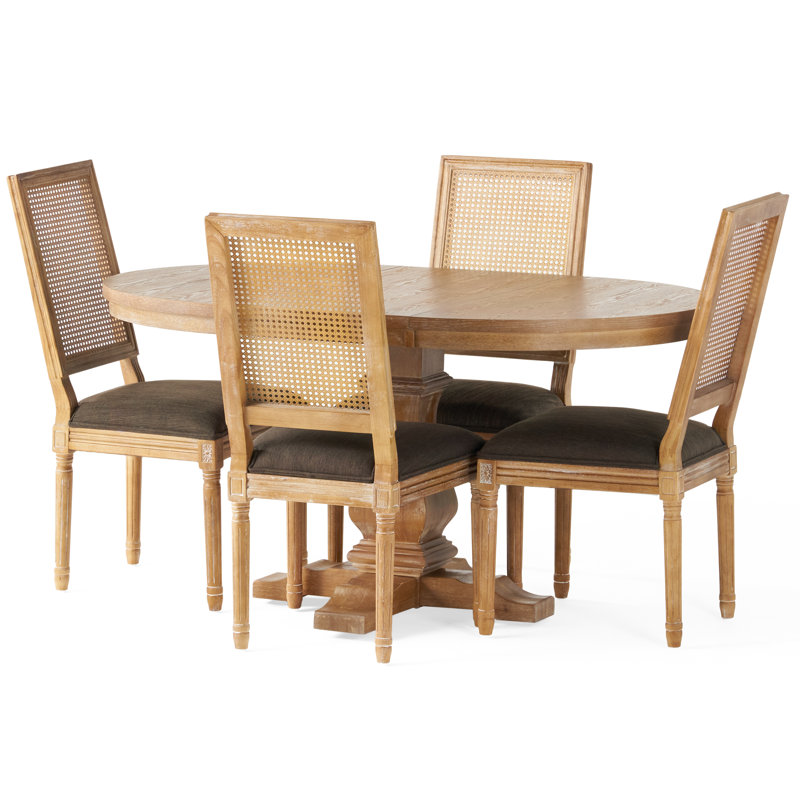 Pedestal Dining Set, Natural, Brown