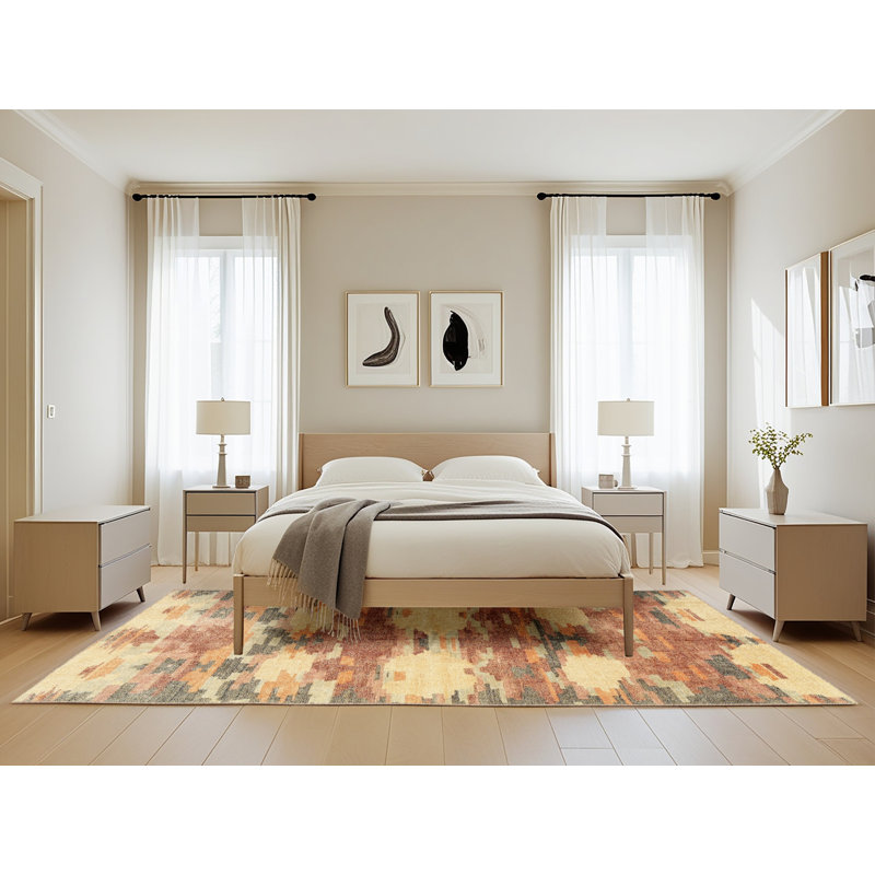 Tapis contemporain orange / jaune, Rectangle 5 pi x 8 pi