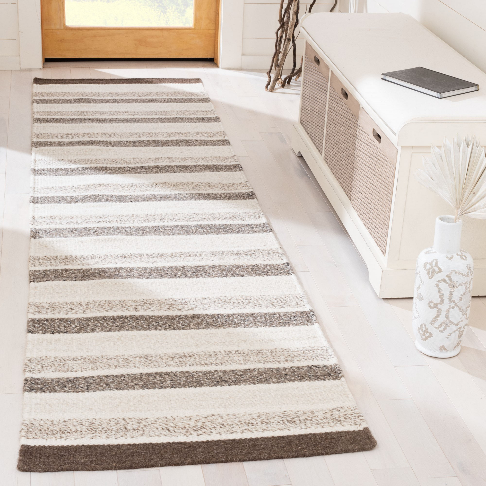 Highland Dunes Bierstadt Flat Weave Wool/Cotton Striped Rug in Brown ...