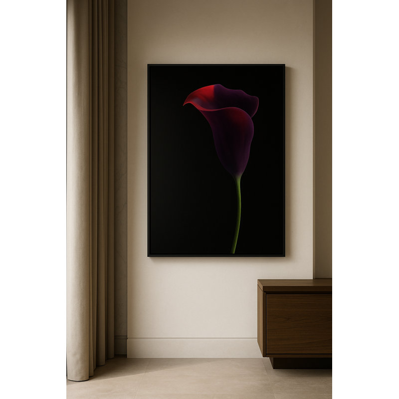 Crimson Eclipse Framed Canvas Wall Art by Kasian Art Studio - White Frame, Black