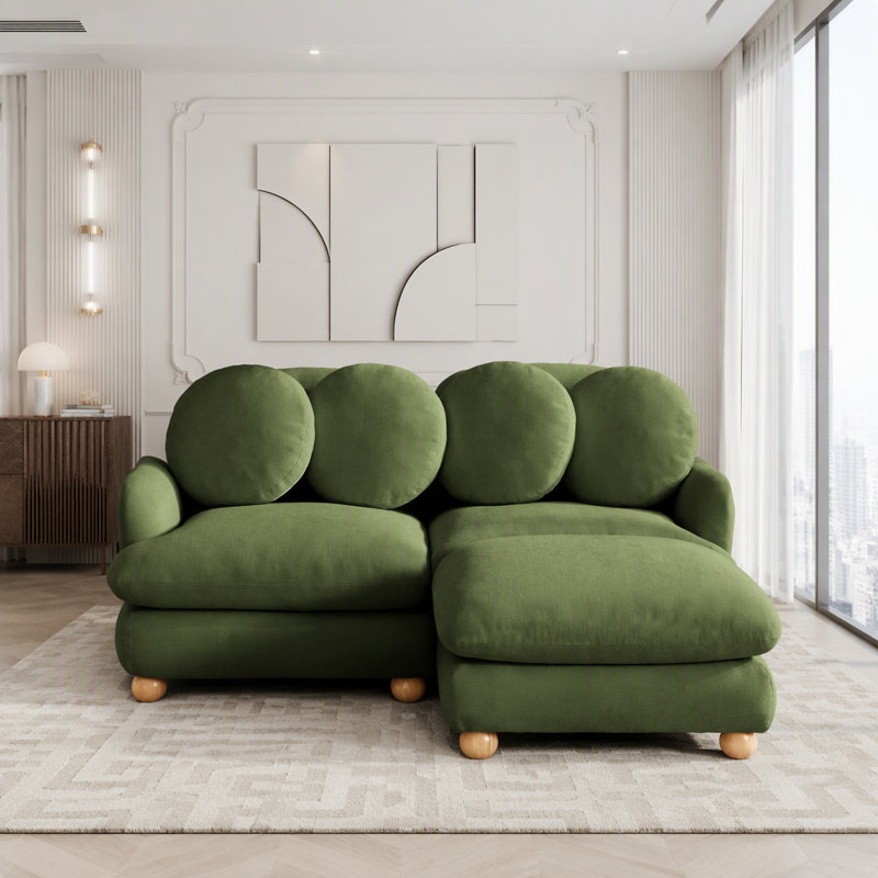 Canapé modulaire modulaire avec revêtement en chenille et repose-pieds mobile, Chenille verte