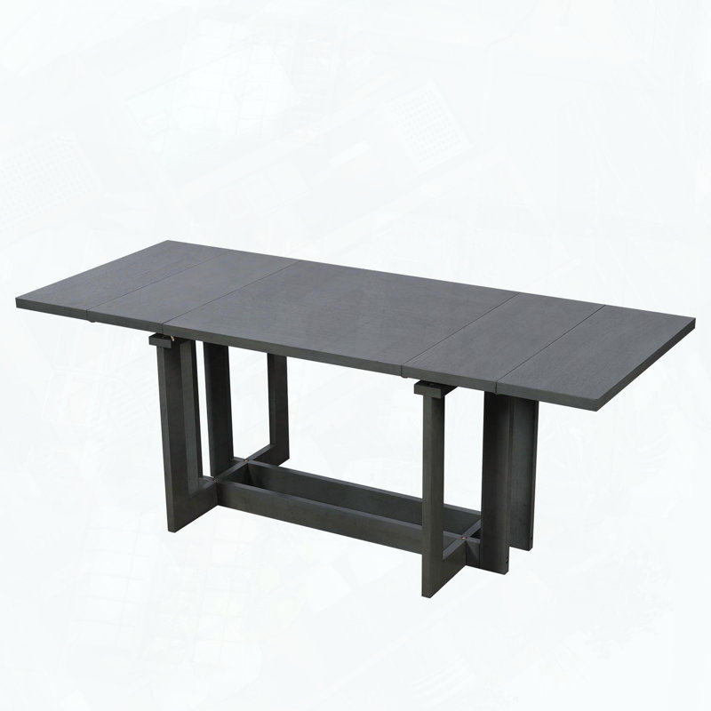 Rustic Extendable Dining Table Trestle Kitchen Table With Leaf, Gray