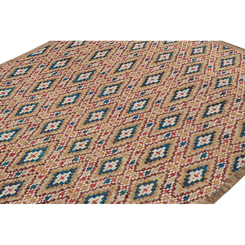 Moroccan Hand Knotted Geometric Area Rug, Rectangle 10' x 14'