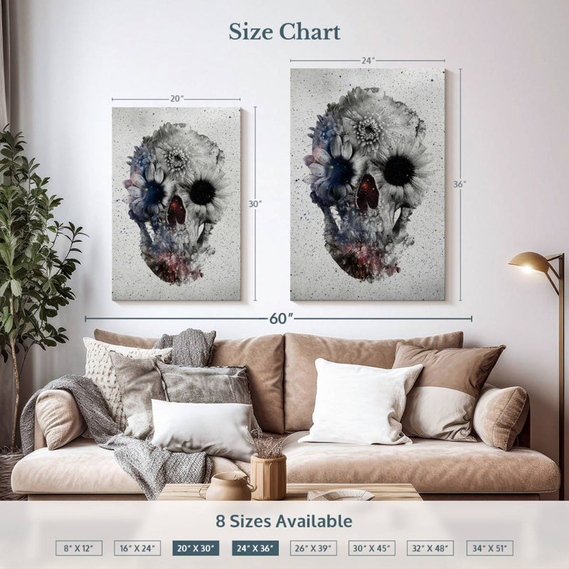 Crâne floral Kerner IV, H 36 po x l 24 po