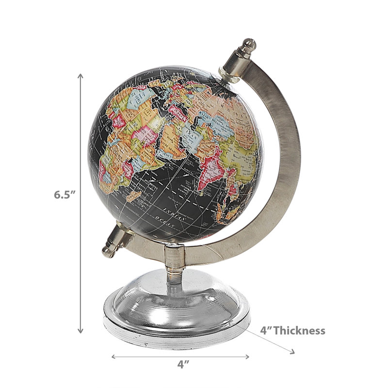 Globe terrestre en plastique / acrylique Ih Casadecor, H 6,5 po x l 4 po x P 4 po, Noir