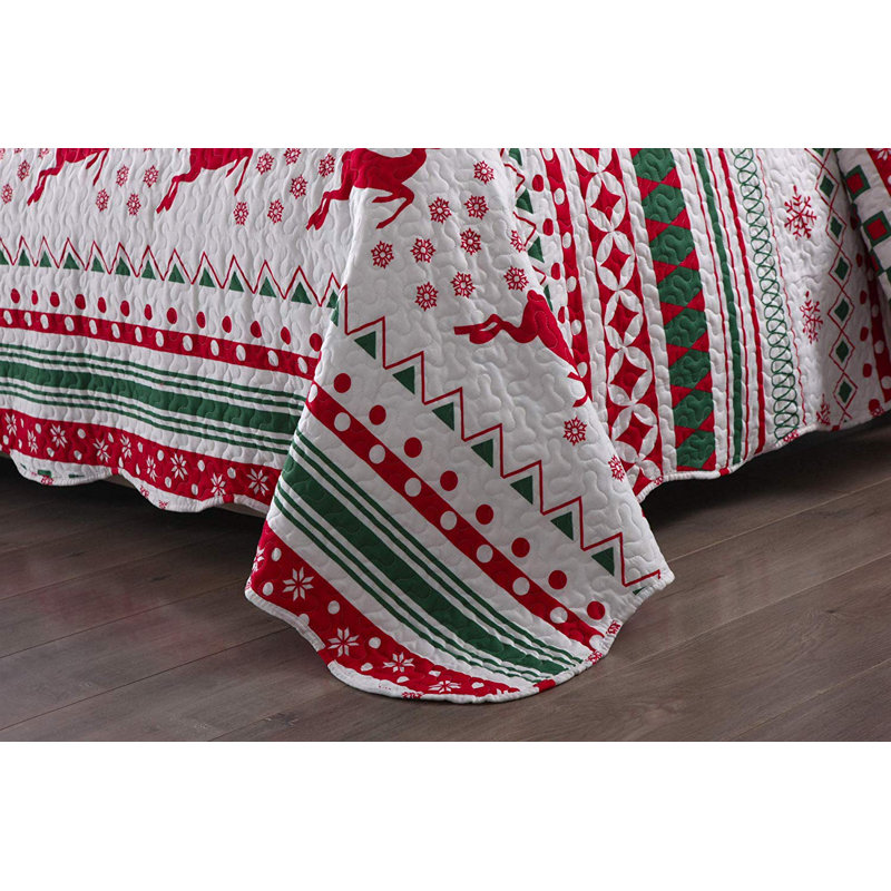 Ensemble de courtepointe rustique réversible rouge et blanc Christmas Snowflake, Courtepointe simple et 1 taie décorative