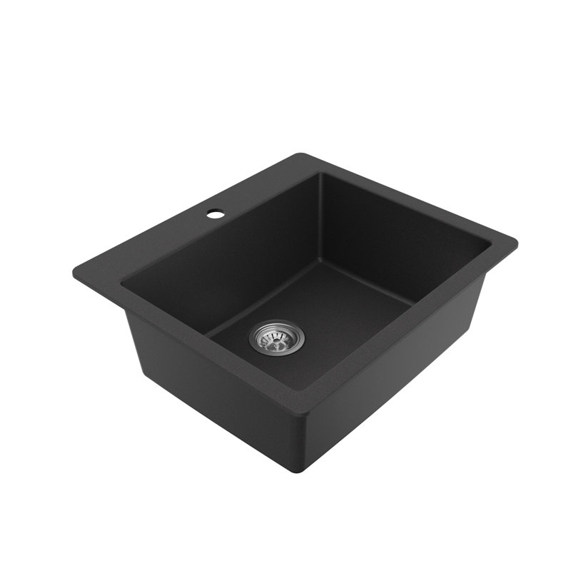 Ensemble d'évier de cuisine à cuve simple 25 po x 22 po Karran Quartz, Noir