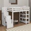 Twin Size Loft Bed With Shelves, Storage Staircase, Small Wardrobe And LED Light