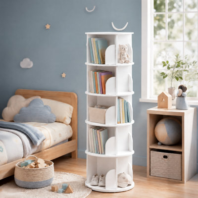 Bibliothèque à carrousel rotatif 360 °, tour à livres à 5 niveaux paresseux, organisateur de rangement en spirale rotatif vertical pour la chambre à coucher et le salon
