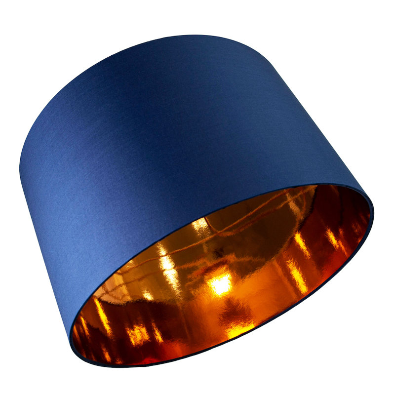 Contemporary Cotton Lamp/Light Shade with Shiny Paper Inner, Blue, 25cm H x 40cm W x 40cm D