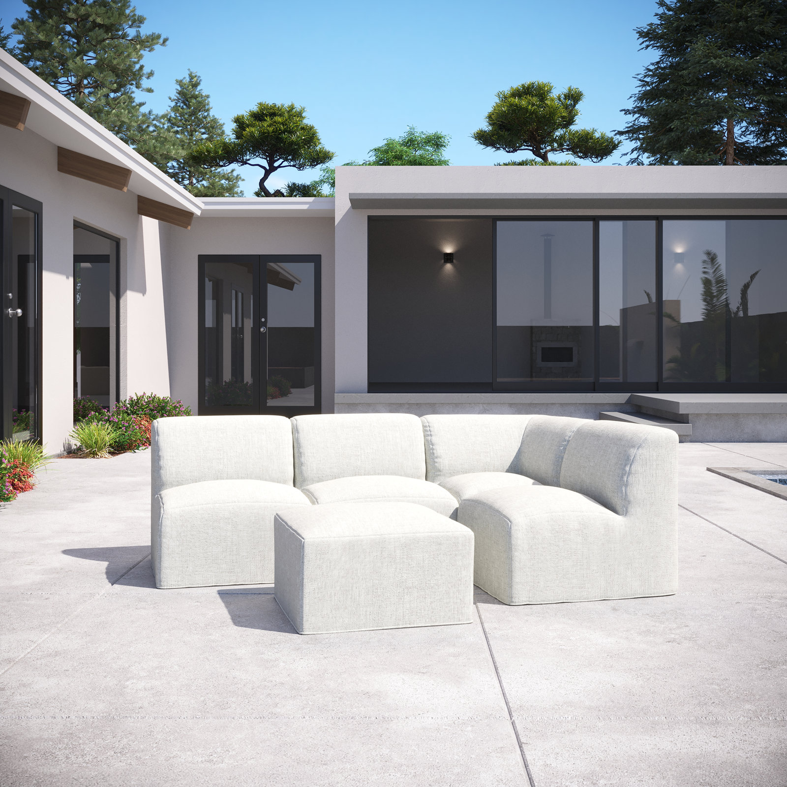 Praia 96" Sunbrella Outdoor Sofa with Ottoman, Canvas White Sunbrella® Canvas