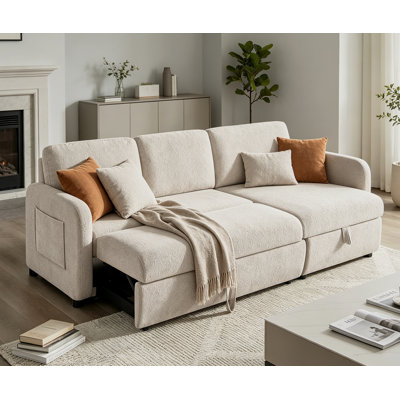 84'' Pull-Out Sofa Bed With Storage Chaise And Side Pockets