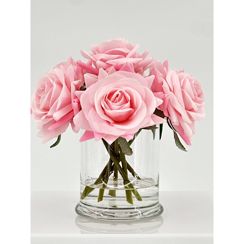 Small Real-Touch Rose Flower Centerpiece Unique Cozy Flower Arrangement, Pink