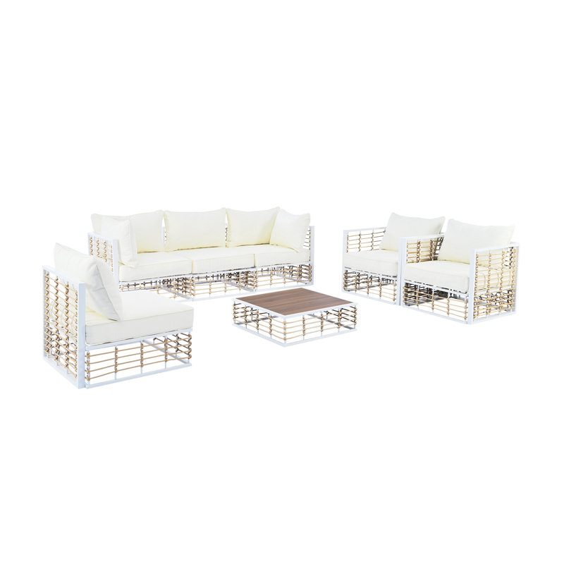 Ensemble de canapé modulaire de patio en métal 7 pièces Modern Modern, Blanc, Blanc