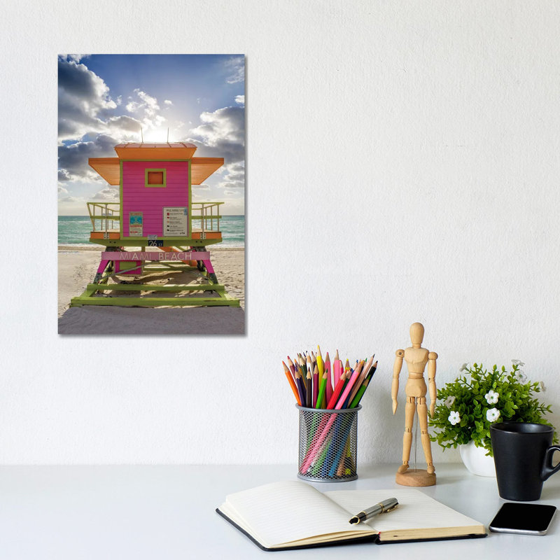 Pink Lifeguard House Vertical, Miami Beach, Florida by Susanne Kremer - Gallery-Wrapped Canvas Giclée on Canvas, Canvas