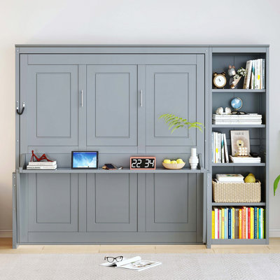 Grand lit escamotable avec bureau et tablettes