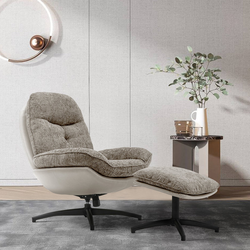 Alaja Swivel Accent Chair with Footstool, Light Brown