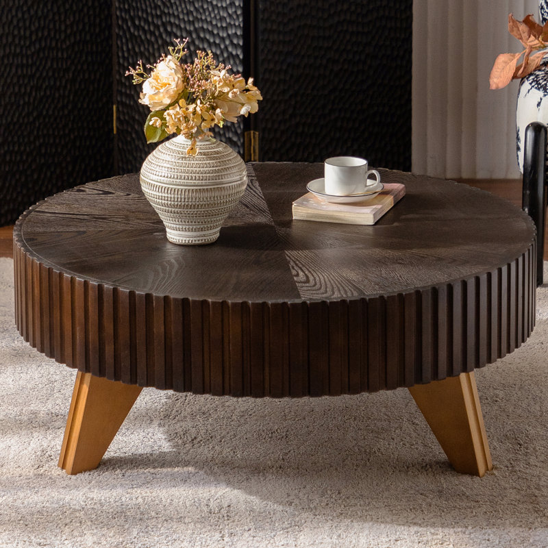 Table basse ronde ronde de 35,4 po convenant à la décoration de café et à la maison brune