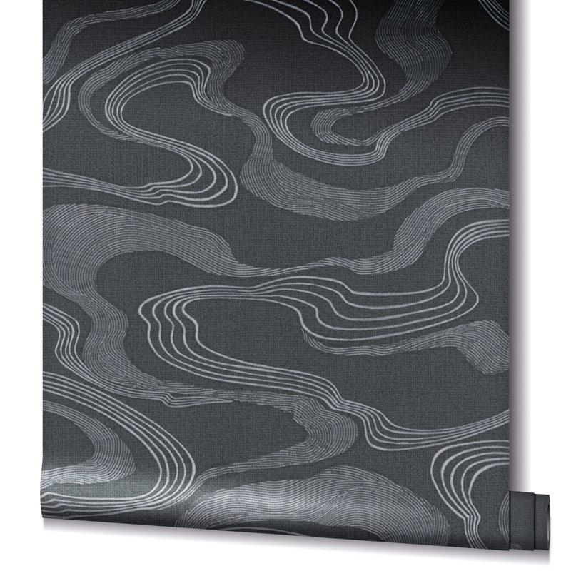 Kumano Pearlescent Abstract Flow Design Wallpaper Roll, Black