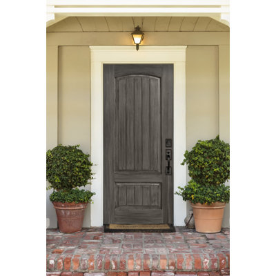 36x96 Two Panel Camber V-Groove Mahogany FiberCraft Front Door