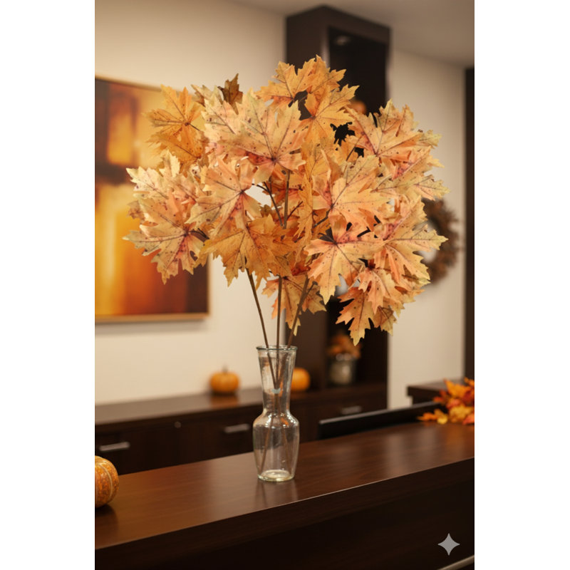 29" Maple Leaf Spray With 3 Branches – Artificial Fall Foliage Stem 3 Pack