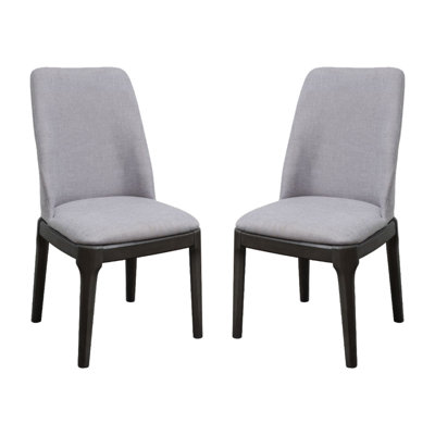 Set Of 2 Side Dining Chair With Linen Padded Seat And Back, Light Gray And Gray Oak