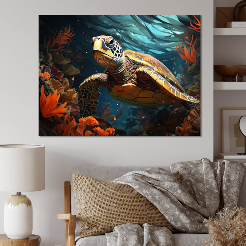 «Turtle Aquatic Wanderer», impression géométrique sur toile, H 12 po x l 20 po x P 1 po, Toile tendue