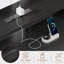 Bureau d'angle réversible en forme de L avec station de charge, éclairage DEL, 6 tiroirs en tissu, support d'écran, tablette pour imprimante et rangements.-1505617366