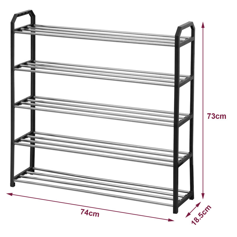 5 Tier Shoe Rack Freestanding Metal Rail Stand 20 Pairs, Black