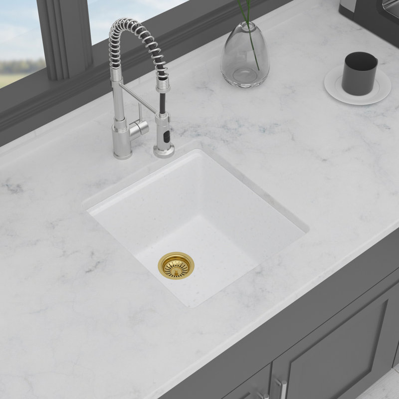 Évier de bar à quartz - Évier de cuisine encastré en granite blanc 17 po x 19 po x 9,65 po